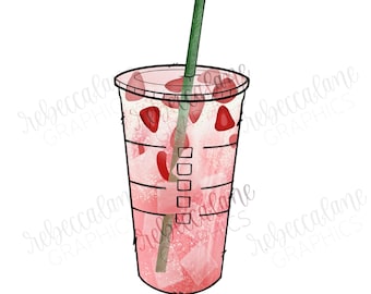 Pink Strawberry Drink PNG - Refresher Clipart -  Sublimation Artwork
