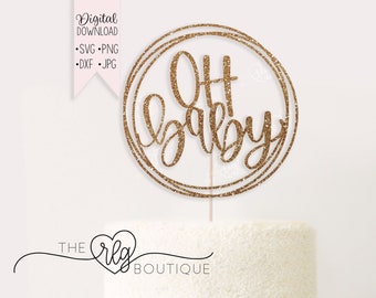 oh baby circle cake topper cut file, baby shower cake topper design