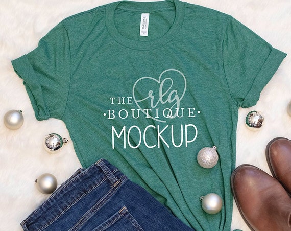 Heather Grass Green Bella  Canvas 3001c Mockup  Christmas