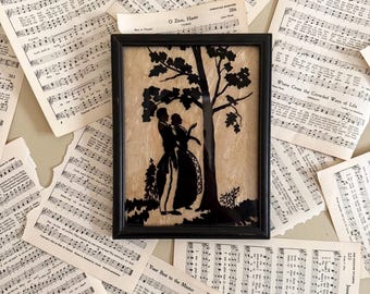Silueta vintage pintada al reverso / Silueta de hombre y mujer