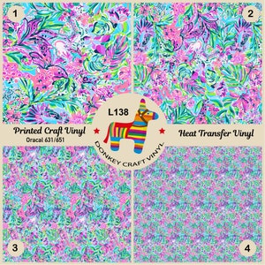 Tropical Floral Printed Vinyl, Glitter HTV, Patterned Iron on Vinyl, Faux leather, Puff Heat transfer Vinyl,  Adhesive Vinyl L138