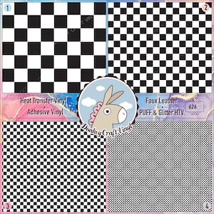 Black and White Checkerboard Patterned Vinyl, Printed Vinyl, Glitter HTV, Faux leather, Puff Heat transfer Vinyl, Adhesive Craft Vinyl- 626