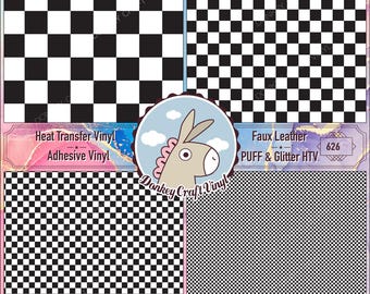 Black and White Checkerboard Patterned Vinyl, Printed Vinyl, Glitter HTV, Faux leather, Puff Heat transfer Vinyl, Adhesive Craft Vinyl- 626
