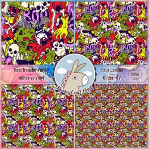 Halloween Zombie Printed HTV, Pattern Glitter HTV, Pattern Vinyl, Faux leather, Iron on Puff Heat Transfer Vinyl, Adhesive Craft Vinyl H056