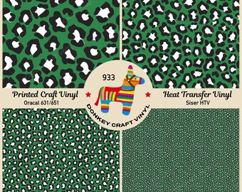 Green Leopard cheetah Animal Printed HTV, Patterned Vinyl, Iron on Vinyl,  Puff Heat transfer Vinyl,  Adhesive Craft Vinyl- 933