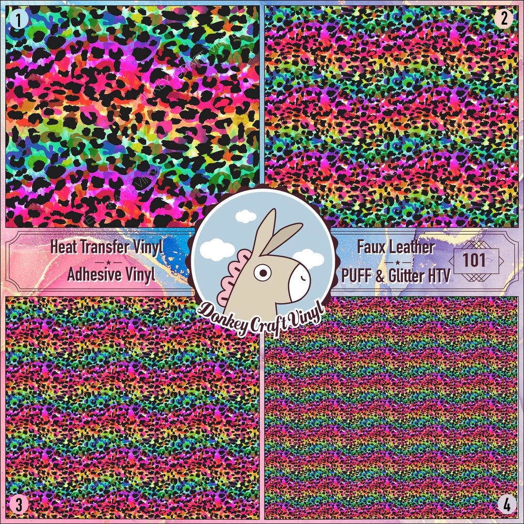 Leopard Color Htv Rainbow Leopard Printed HTV, Iron on Vinyl, Patterned Vinyl, Faux ...