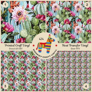 Flowers roses and cactus Printed HTV, Pattern Vinyl, Iron on Vinyl, Faux leather, Puff Heat transfer Vinyl,  Adhesive Craft Vinyl- 424