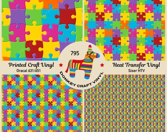 Colorful Autism Awareness Pattern Printed Puff Heat transfer Vinyl, Printed Adhesive Vinyl, Craft Vinyl, Printed HTV, Patterned Vinyl-795