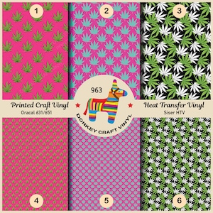 Marijuana Cannabis Weed leaves Pattern HTV, Iron on Vinyl, Printed Vinyl,  Puff Heat transfer Vinyl,  Adhesive Craft Vinyl- 963