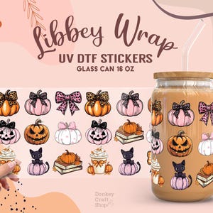 Halloween UV Dtf, Ready to Transfer, Libbey Glass Can Wrap, UV Dtf Cup Wrap, UV Dtf Transfers, 16oz Cup Wrap UV134