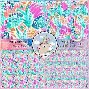 Tropical Pineapple Pattern Vinyl, Glitter HTV, Patterned Iron on Vinyl, Faux leather, Puff Heat transfer Vinyl,  Adhesive Vinyl L058