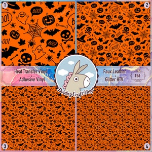 Halloween Pumpkin Printed HTV, Pattern Glitter HTV, Pattern Vinyl, Faux leather, Iron on Puff Heat Transfer Vinyl, Adhesive Craft Vinyl 156