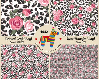 Rose Leopard Cheetah Animal Printed HTV, Patterned Vinyl, Iron on Vinyl,  Puff Heat transfer Vinyl,  Adhesive Craft Vinyl- 1042