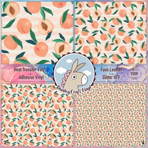 Peach Fruit Pattern Printed HTV, Patterned iron on, Pattern Vinyl, Faux Leather, Puff Heat transfer Vinyl,  Adhesive Craft Vinyl 1559