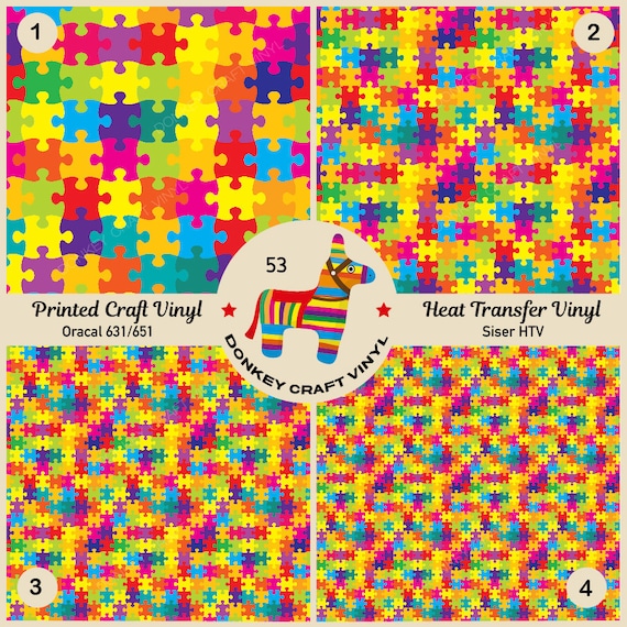 Colorful Autism Puzzle Printed Puff Heat Transfer Vinyl, Printed Adhesive  Vinyl, Craft Vinyl, Printed HTV, Patterned Vinyl, Puff & 651-53 