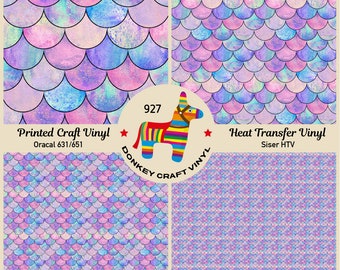 Watercolor Mermaid Scale Wave Printed HTV, Pattern Vinyl, Patterned Vinyl, Faux leather, Puff Heat transfer Vinyl,  Adhesive Craft Vinyl-927