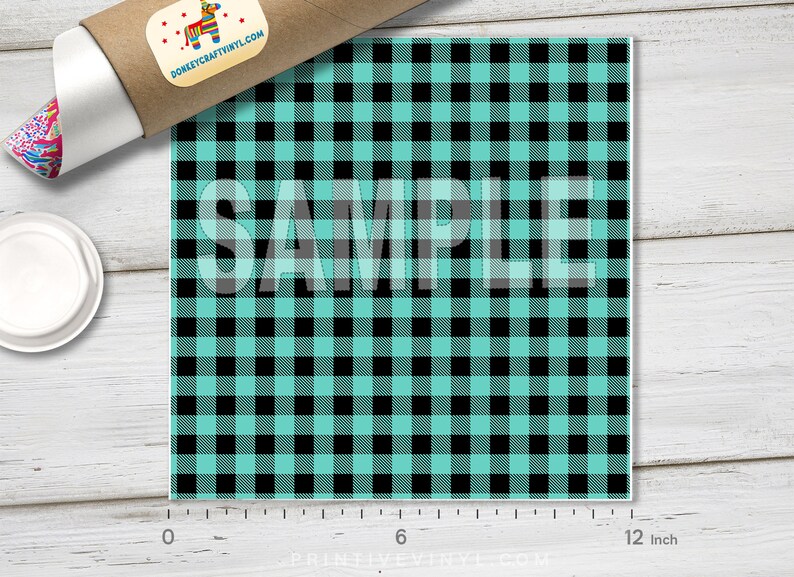 Siser Heat Transfer Vinyl Pattern HTV Oracal Adhesive Craft Vinyl- 1119 Pattern Vinyl Black and Mint plaid Printed HTV