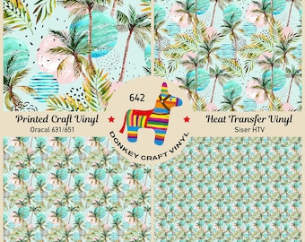 Watercolor Palm Tree, Leaf pattern printed HTV, Pattern Vinyl, Iron on Puff Heat transfer Vinyl, Adhesive Craft Vinyl, HTV,  Vinyl- 642