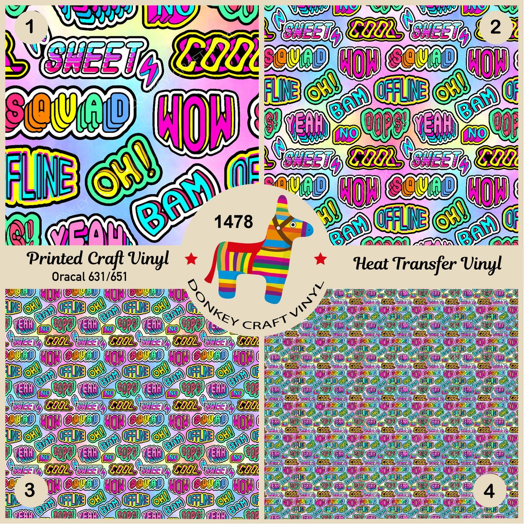Comic Book Words Printed HTV, Pattern Vinyl, Patterned HTV, Iron on ...