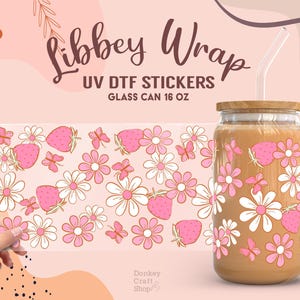 Flower, strawberry, Butterfly UV Dtf Sticker, Ready to Transfer, Libbey Glass Can Wrap, Cup Wrap, UV Dtf Transfers, Tumbler Uv Sticker UV101