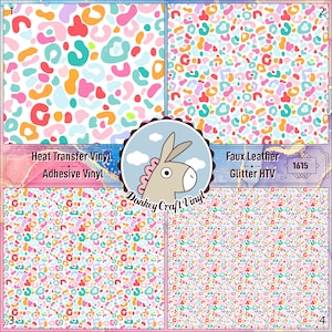 Pastel Leopard Puff HTV, Patterned Glitter HTV, Printed  Heat Transfer Vinyl, Faux Leather, Adhesive Vinyl 1615