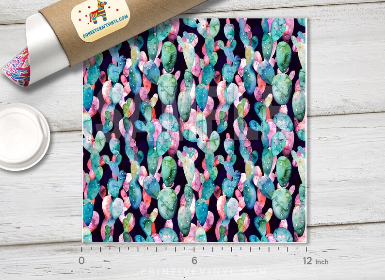 Iron on Vinyl Oracal Adhesive Craft Vinyl- 507 Watercolor Cactus Printed HTV Glitter HTV Pattern Vinyl Siser Heat Transfer Vinyl