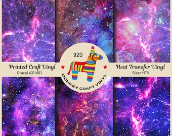 Patterned Vinyl |  Galaxy, Nebula pattern Printed HTV, Iron on Vinyl, Faux leather, Puff Heat transfer Vinyl,  Adhesive Craft Vinyl- 920