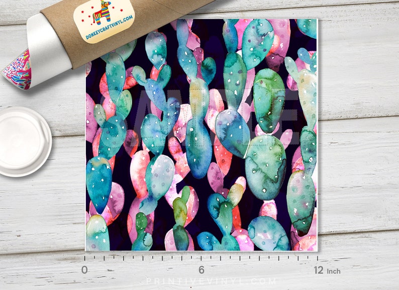 Iron on Vinyl Oracal Adhesive Craft Vinyl- 507 Watercolor Cactus Printed HTV Glitter HTV Pattern Vinyl Siser Heat Transfer Vinyl