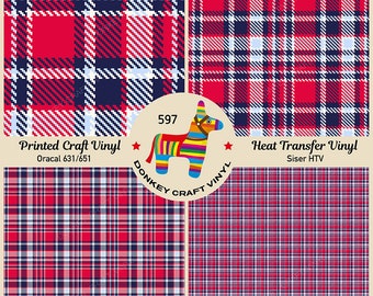 Check, Plaid, Tartan Printed HTV, Pattern Vinyl, Glitter HTV, Pattern HTV Faux leather, Puff Heat transfer Vinyl,  Adhesive Craft Vinyl- 597