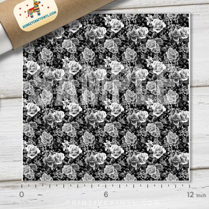 Black and White Roses Printed HTV, Pattern Vinyl, Pattern HTV Puff Heat transfer Vinyl, Glitter HTV, Adhesive Craft Vinyl 1372 image 4