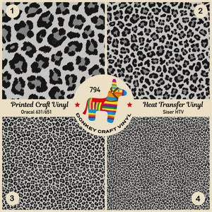 Patterned Vinyl | Black Gray Leopard Printed HTV,  651,Adhesive Craft Vinyl,Patterned Faux leather, Puff Heat transfer Vinyl 794
