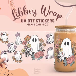 Halloween Ghost UV Dtf, Ready to Transfer, Libbey Glass Can Wrap, UV Dtf Cup Wrap, UV Dtf Transfers, 16oz Cup Wrap UV043