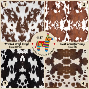 Patterned Vinyl | Cowhide Printed HTV, Animal Print, Adhesive Craft Vinyl, Patterned Faux leather, Puff Heat transfer Vinyl- 1187