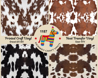 Patterned Vinyl | Cowhide Printed HTV, Animal Print, Adhesive Craft Vinyl, Patterned Faux leather, Puff Heat transfer Vinyl- 1187