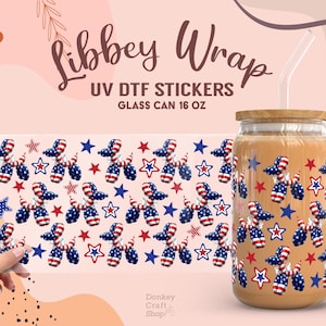 4. Juli USA Flagge UV Dtf, Transferfertig, Libbey Glass Can Wrap, UV Dtf Cup Wrap, 16oz Cup Wrap UV123