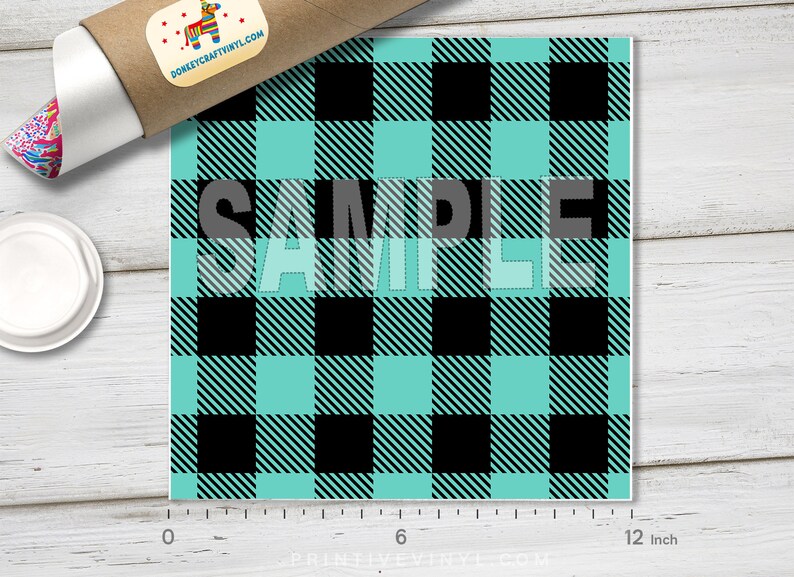 Siser Heat Transfer Vinyl Pattern HTV Oracal Adhesive Craft Vinyl- 1119 Pattern Vinyl Black and Mint plaid Printed HTV