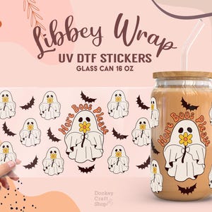 Halloween Ghost UV Dtf, Ready to Transfer, Libbey Glass Can Wrap, UV Dtf Cup Wrap, UV Dtf Transfers, 16oz Cup Wrap UV030