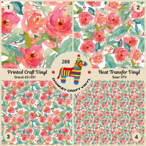 Watercolor rose flower Printed HTV, Pattern Vinyl, Iron on Vinyl, Faux leather, Puff Heat transfer Vinyl,  Adhesive Craft Vinyl- 288