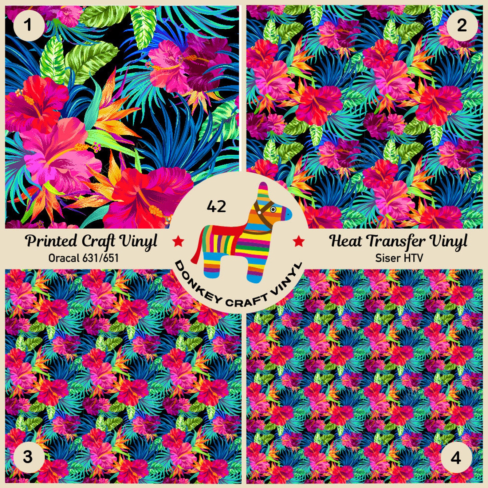 Tropical Flower Printed HTV Pattern HTV Pattern Vinyl Iron Etsy