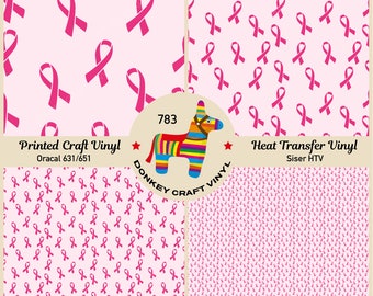 Pink Ribbon Breast Cancer Awareness Printed HTV, Iron on Pattern Vinyl, Glitter Puff Heat transfer Vinyl,  Adhesive Craft Vinyl- 783