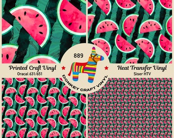 Watermelon Printed HTV, Pattern Vinyl, Glitter Patterned HTV, Iron on Faux leather, Puff Heat transfer Vinyl,  Adhesive Craft Vinyl- 889