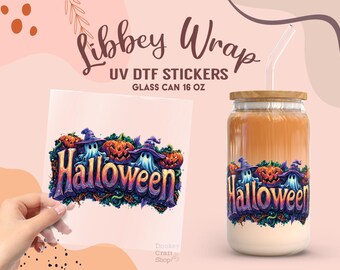 Halloween UV Dtf Sticker, Ready to Transfer, Libbey Glass Can Wrap, UV Dtf decal, UV Dtf Transfers, Tumbler Uv Sticker UV135