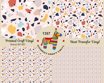 Granit Terrazzo Marmor Tryckt Puff HTV, Stryk-på-vinyl, Glitter HTV, Mönstervinyl, Puff Värmeöverföringsvinyl, Självhäftande Hobbyvinyl - 1357