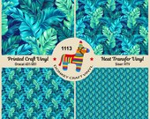 Tropical palm leaves plants Printed HTV, Pattern Vinyl, Iron on Vinyl, Glitter Heat Transfer Vinyl, Oracal Adhesive Craft Vinyl- 1113