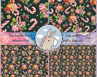 Sweet Christmas  Printed HTV, Pattern Vinyl, Iron on Vinyl, Glitter HTV, Puff Heat Transfer Vinyl,Adhesive Craft Vinyl- X134