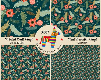 Christmas Coniferous Branches Printed HTV, Iron on Vinyl,  Pattern Vinyl, Puff Heat transfer Vinyl,  Adhesive Craft Vinyl- X007