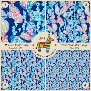 Summer Reefs Pattern Vinyl, Glitter HTV, Patterned Iron on Vinyl, Faux leather, Puff Heat transfer Vinyl,  Adhesive Vinyl L049