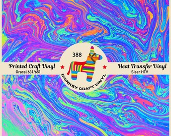 Iridescent oil slick Printed Faux leather, Puff Heat transfer Vinyl,  Adhesive Craft Vinyl- 388