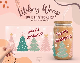 Christmas Tree UV Dtf, Ready to Transfer, Libbey Glass Can Wrap, UV Dtf Cup Wrap, UV Dtf Transfers, 16oz Cup Wrap UV028