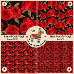 English Rose Flowers Printed HTV, Pattern Vinyl, Iron on Vinyl, Faux leather, Puff Heat transfer Vinyl,  Adhesive Craft Vinyl- 366